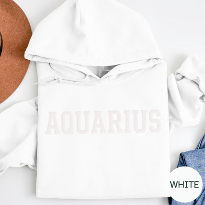 AQUARIUS Zodiac Puff Print HOODIE Birthday Horoscope