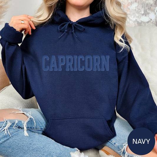 NAVY Capricorn Zodiac Puff Print Sweatshirt T-shirt Hoodie Birthday Astrology Top