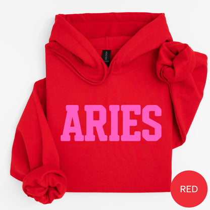 ARIES Zodiac Puff Print HOODIE Birthday Horoscope