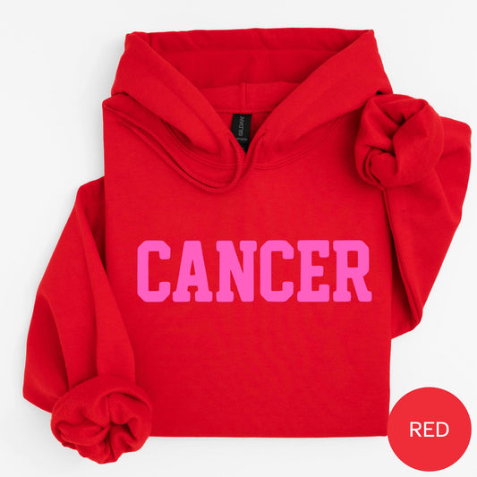 HOT PINK on RED Cancer Zodiac Puff Print Sweatshirt T-shirt Hoodie Birthday Astrology Top