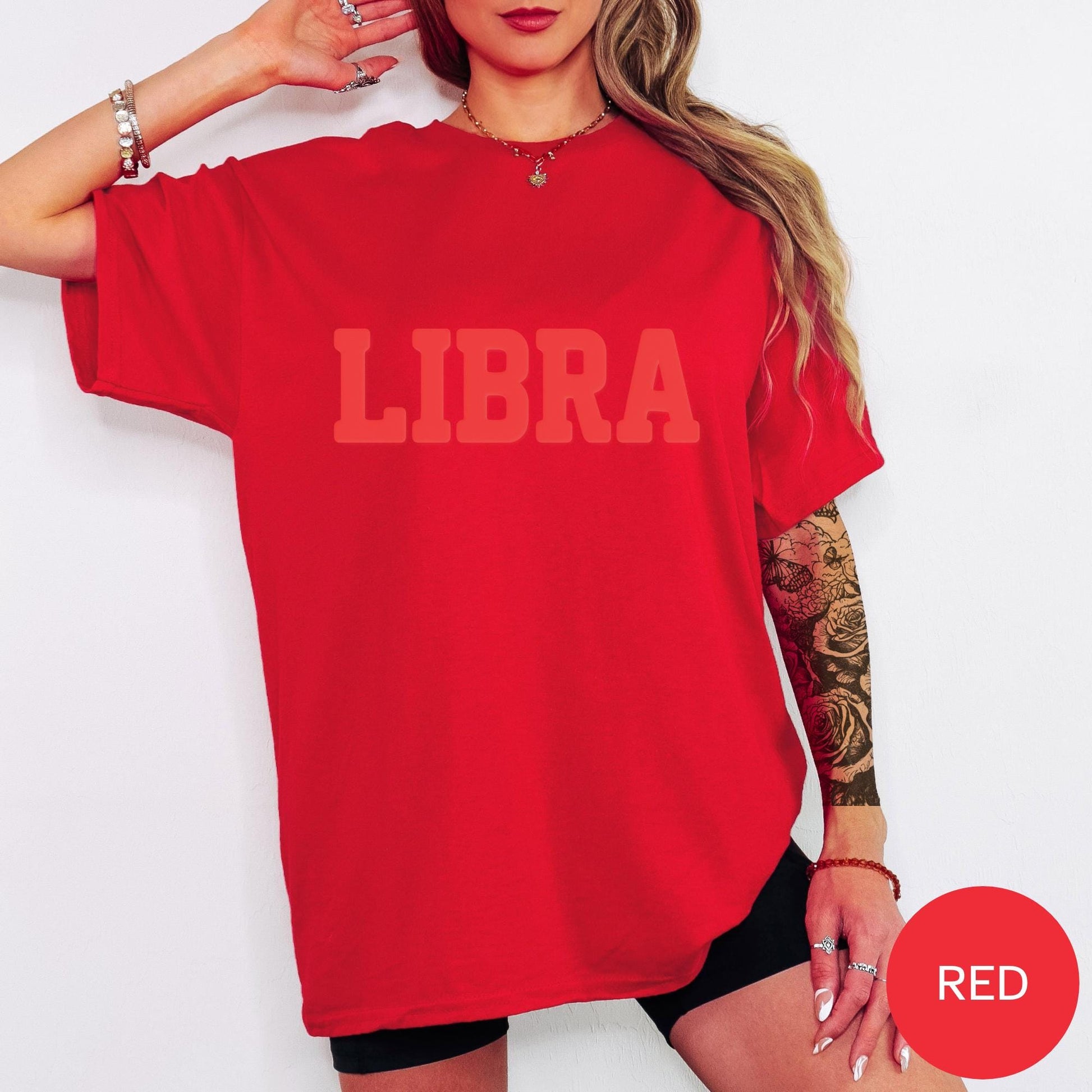 RED Libra Zodiac Puff Print Sweatshirt T-shirt Hoodie Birthday Astrology Top