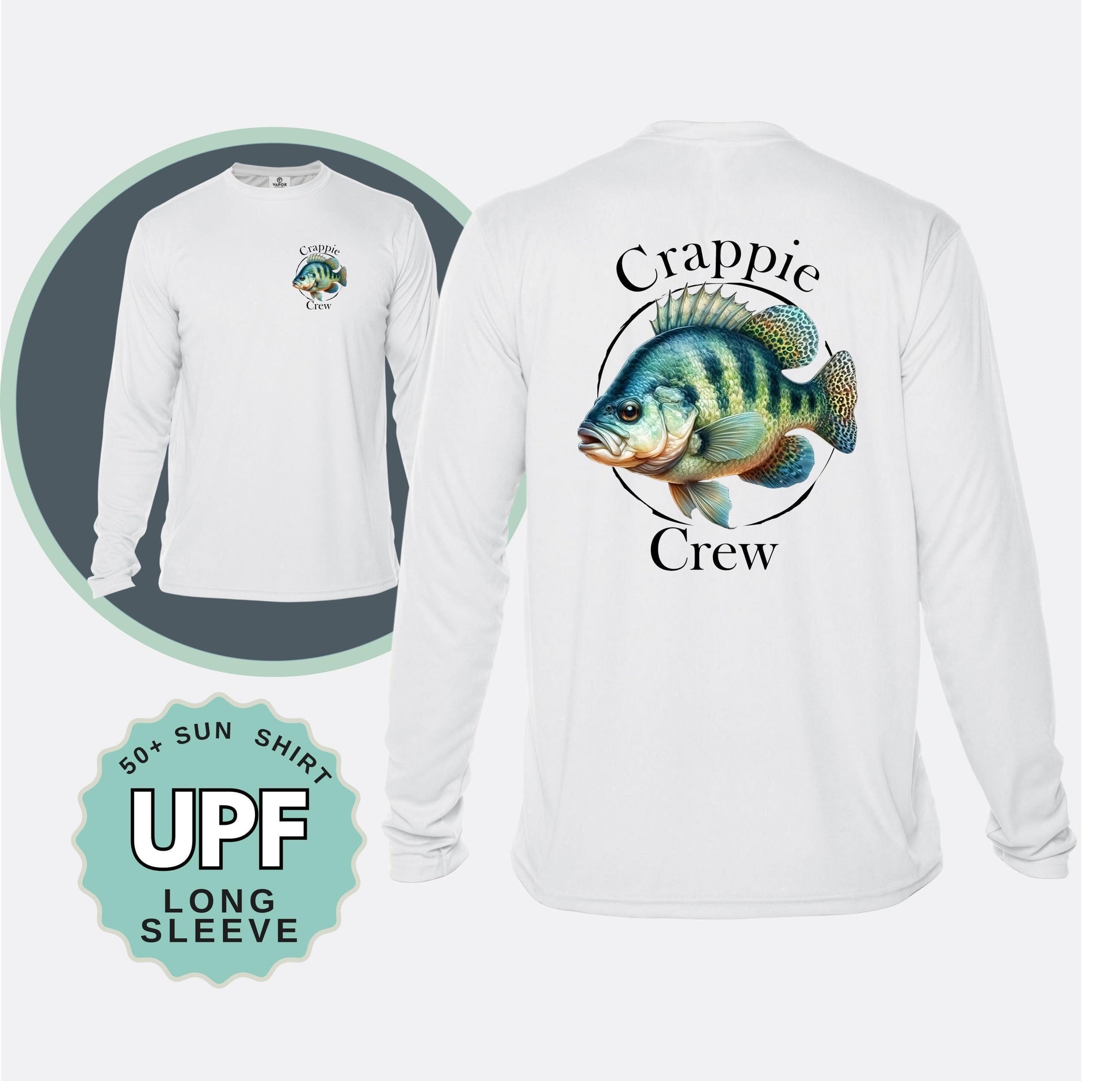 Crappie Crew Fishing Sunshirt: UPF 50+ Moisture Wicking Long Sleeve Tee