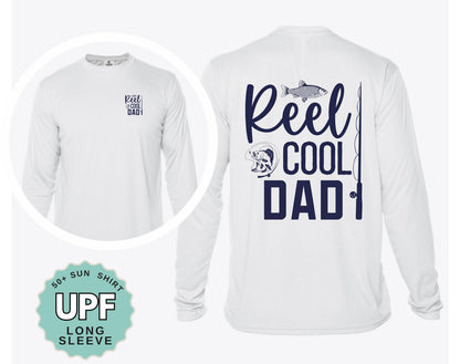 Reel Cool Dad Fishing Shirt for Dad UPF 50 Long Sleeve Shirt Custom Sun Protection Shirt for Outdoor Boat Trips or Family Fishing Days