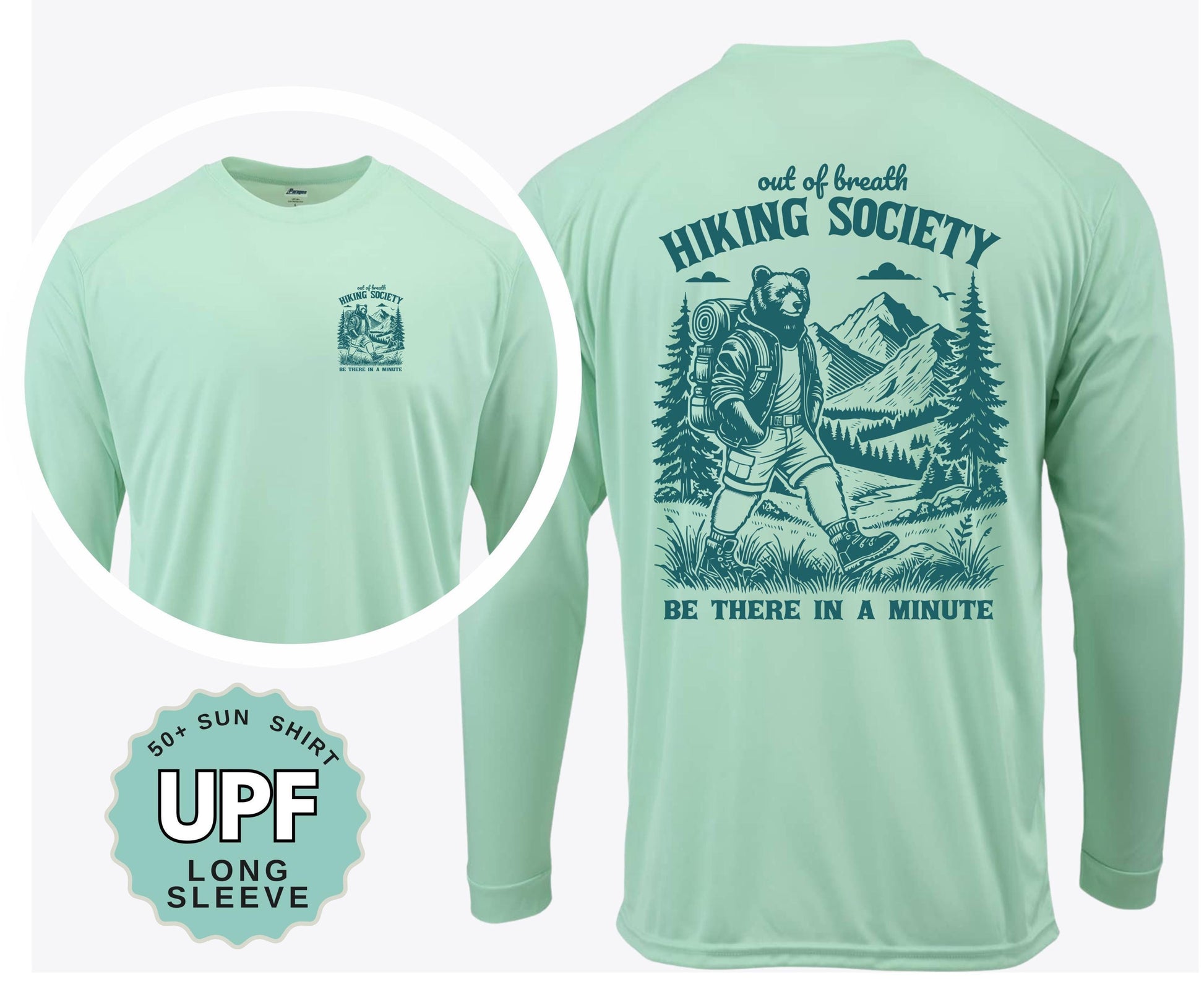 Out of breath Hiking Society Bear Sunshirt: UPF 50+ Moisture Wicking Long Sleeve Tee, sunshine, nature lover hiking shirt