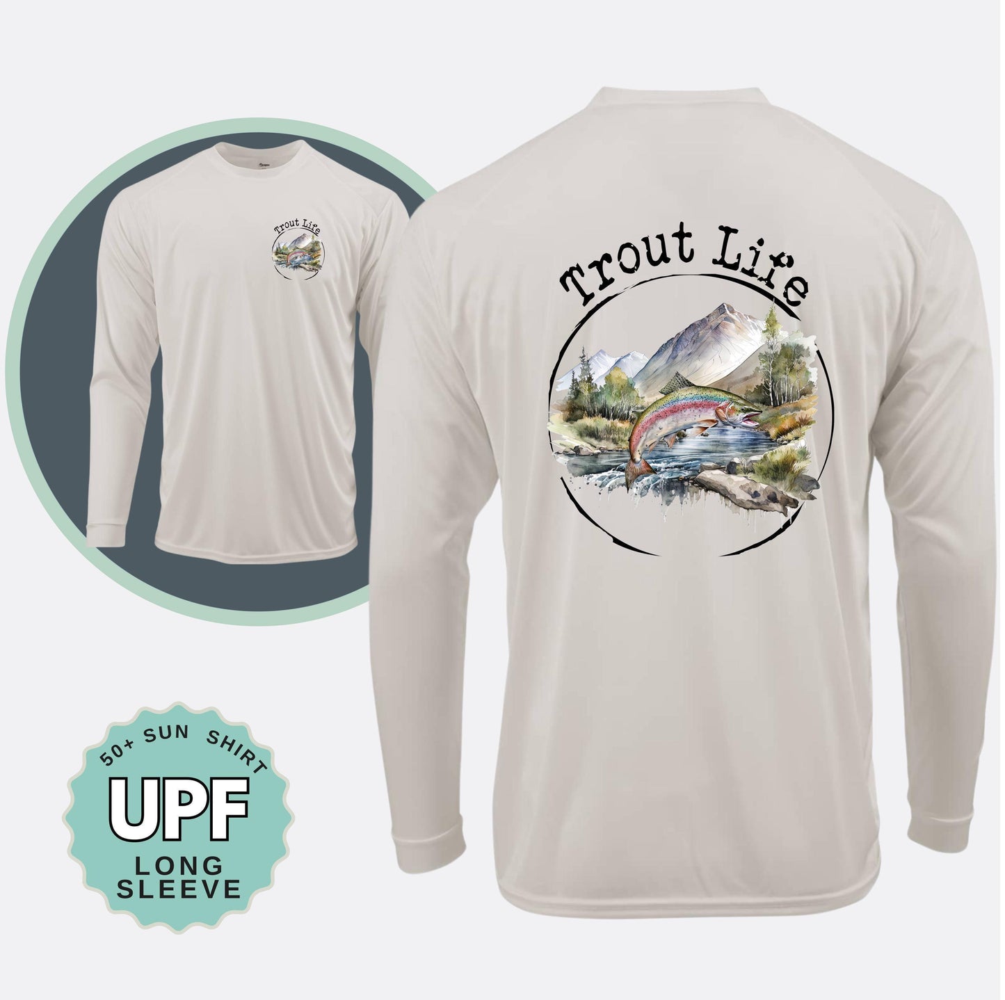 UPF 50+ Trout Fishing Shirt: Long Sleeve Moisture Wicking Sun Protection