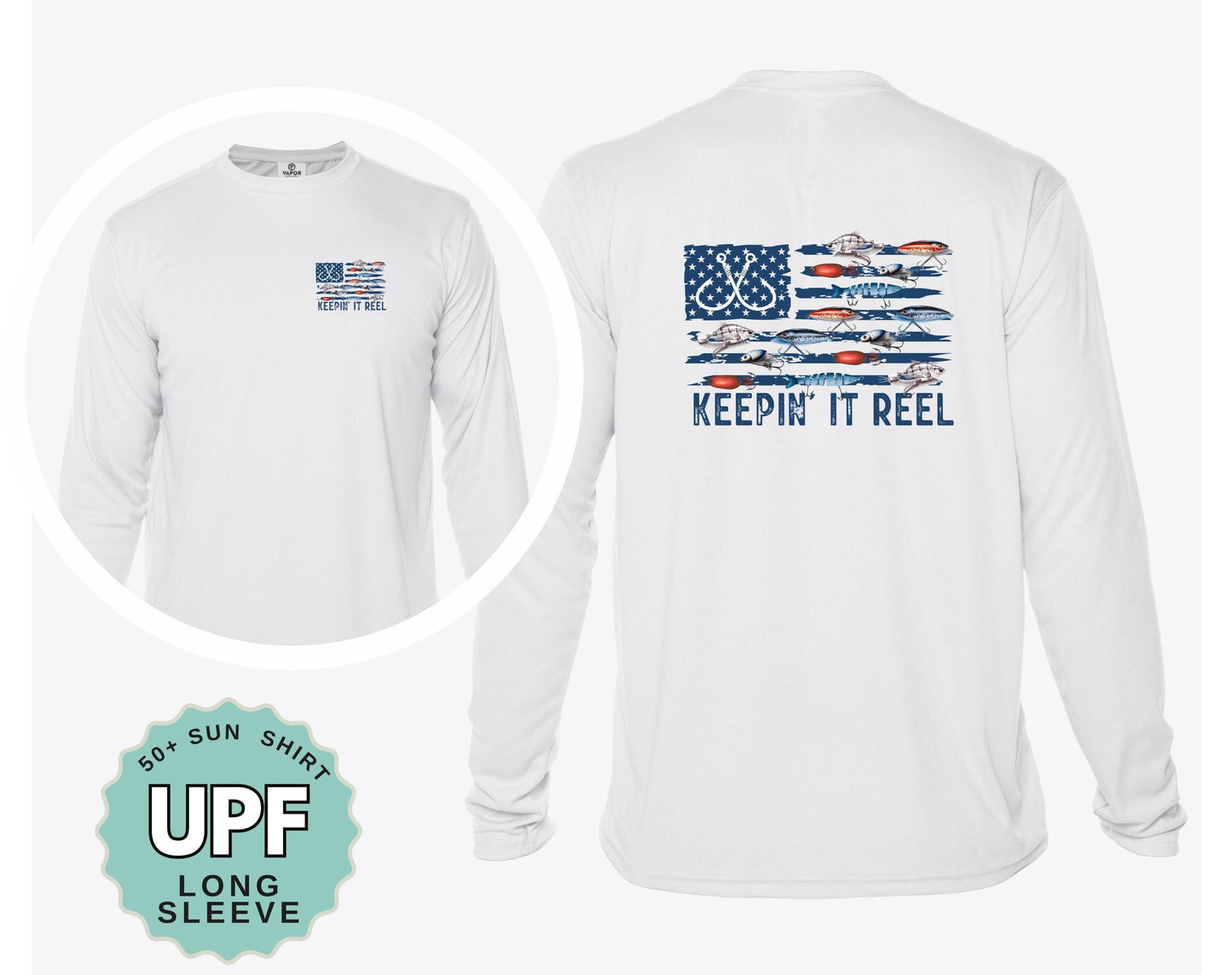keepin it reel upf 50 sun shirt patriotic fishing shirt american flag lures uv protection long sleeve performance shirt boating outdoor tee