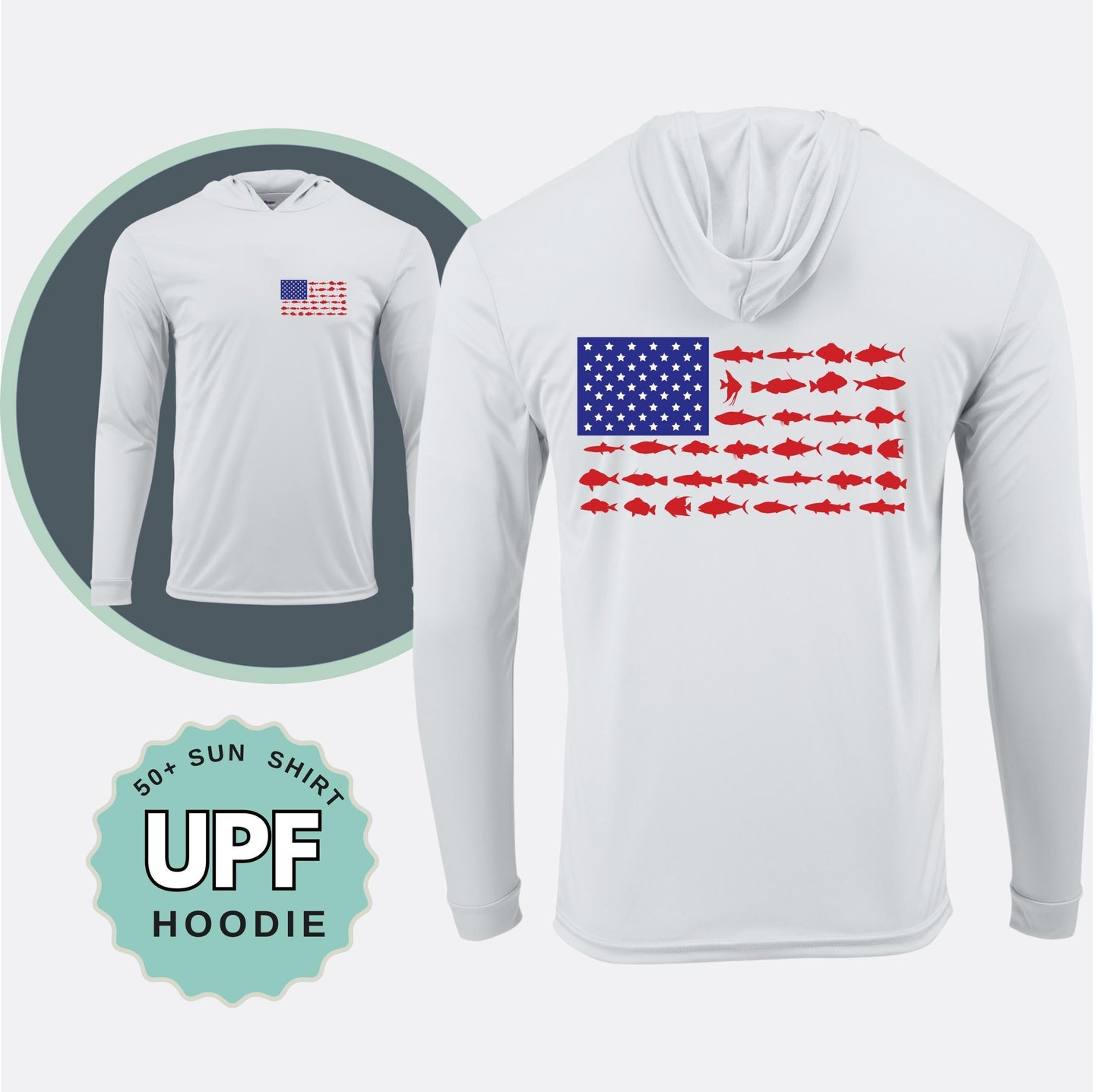 USA Fishing Flag Performance Hoodie: UPF50+ Sun Protection