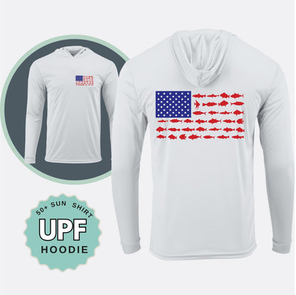 USA Fishing Flag Performance Hoodie: UPF50+ Sun Protection