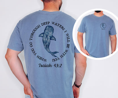 Isaiah 43:2 Christian Tee - Whale Illustration, Soft Comfort Colors
