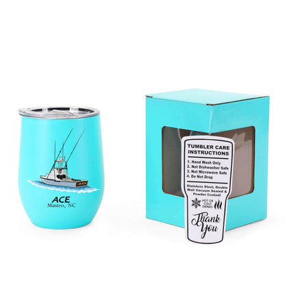 12 oz insulated wine tumbler custom logo boating cup stainless steel boat drinkware gift with lid