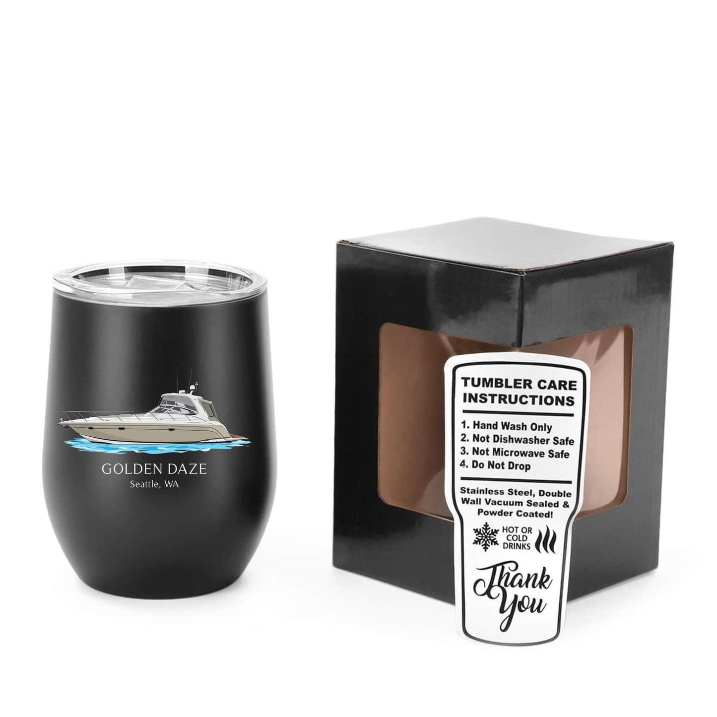 12 oz insulated wine tumbler custom logo boating cup stainless steel boat drinkware gift with lid