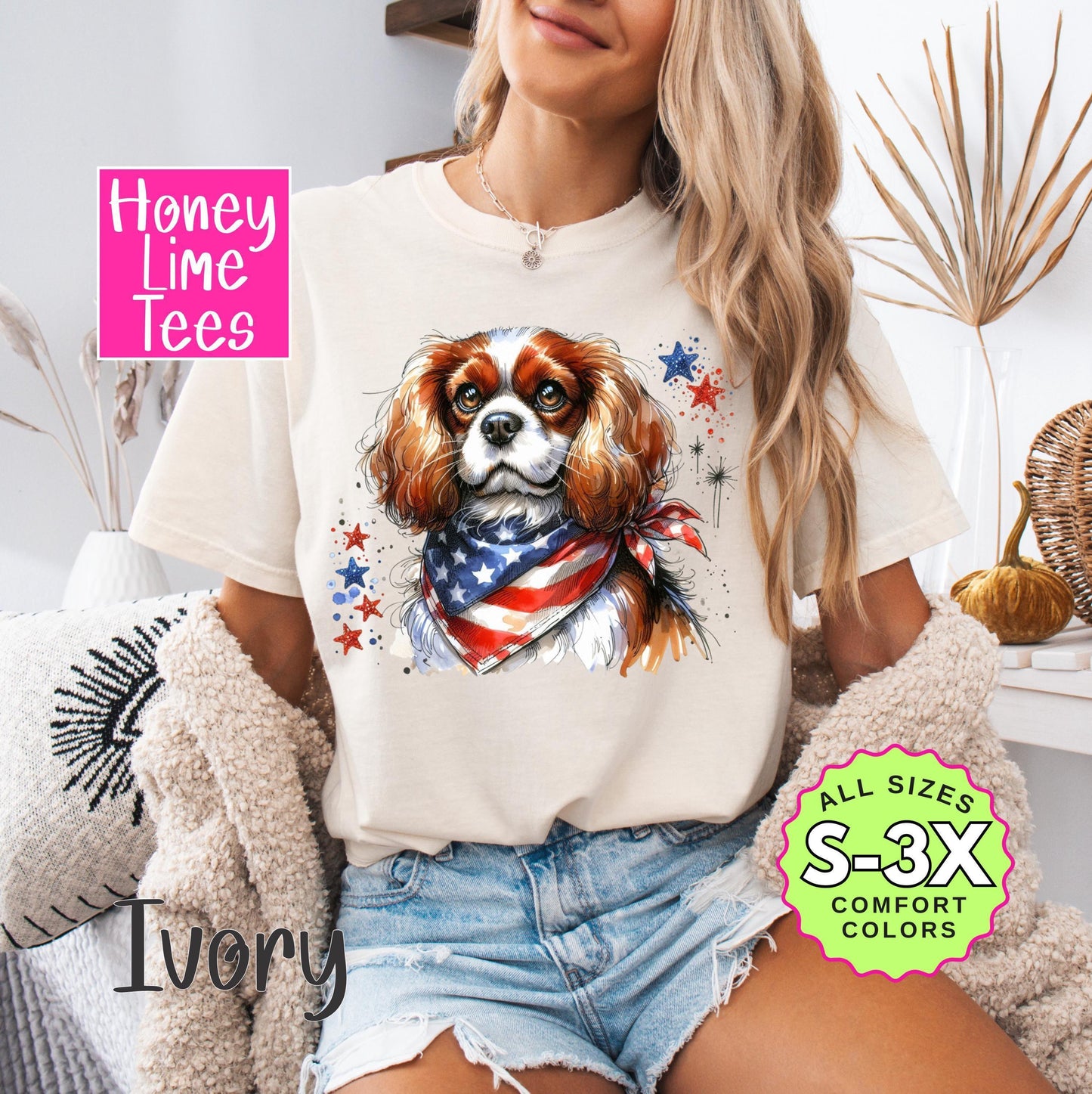 Patriotic Dog Mom Tee: Cavalier Spaniel 4th of July Shirt