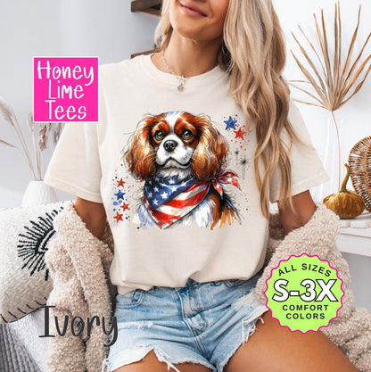Patriotic Dog Mom Tee: Cavalier Spaniel 4th of July Shirt