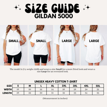The image is a collage of four photos showing different sizes of a white t-shirt, labeled as Small, Small, Large, and Large.