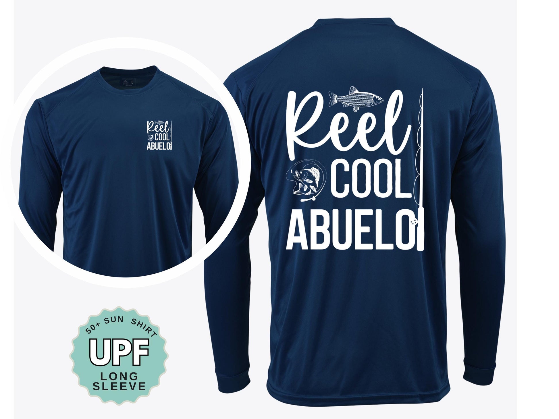 Reel Cool ABEULO Fishing Shirt for Grandpa UPF 50 Long Sleeve Shirt Custom Sun Protection Shirt for Outdoor Granddad Fishing Shirt