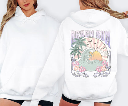 Beach Bum hoodie, coastal graphic sweatshirt, beach life pullover back print