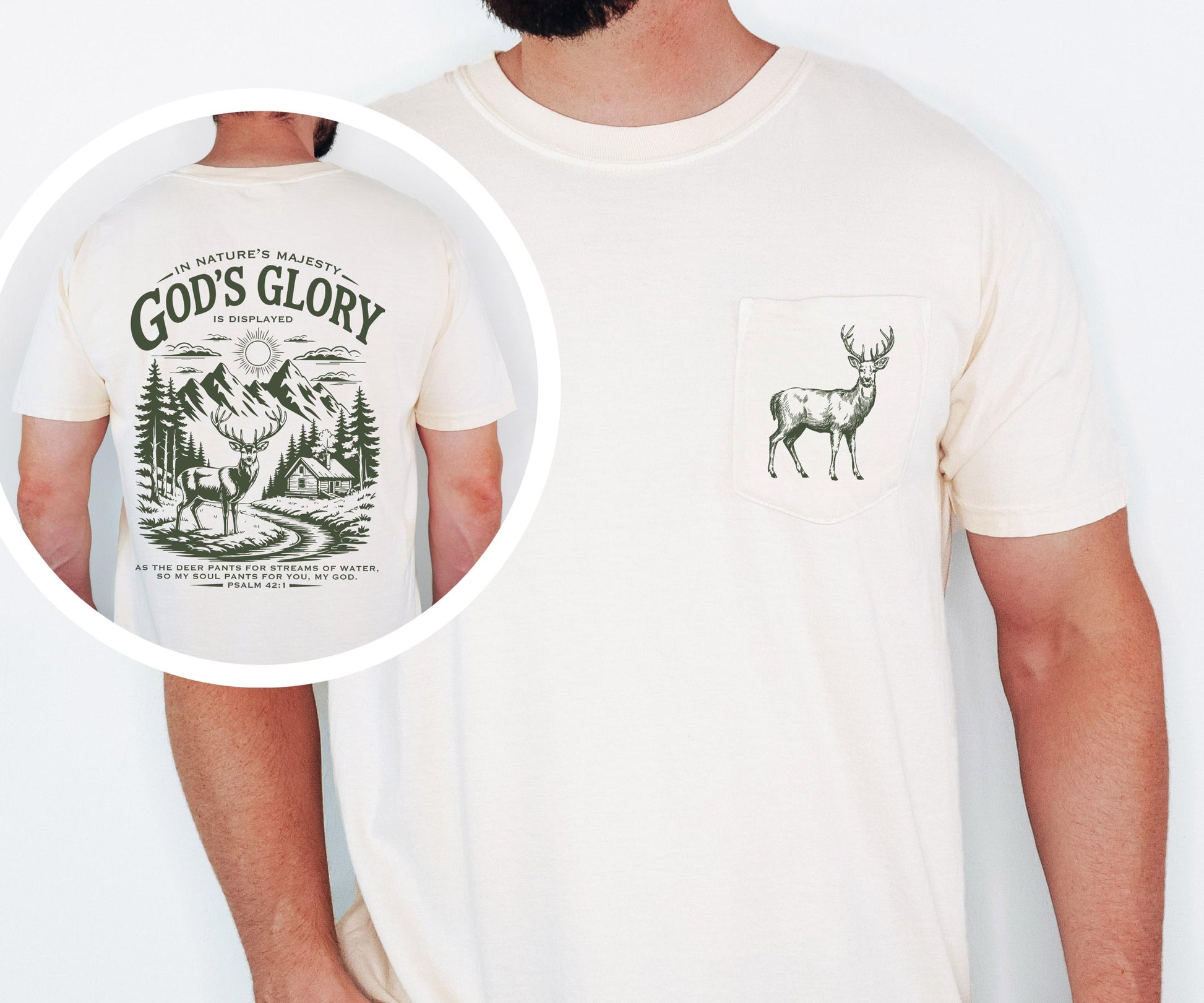 christian deer shirt comfort colors pocket tee god’s glory nature psalm 42 hunting shirt outdoor faith shirt cabin mountains scenic tee