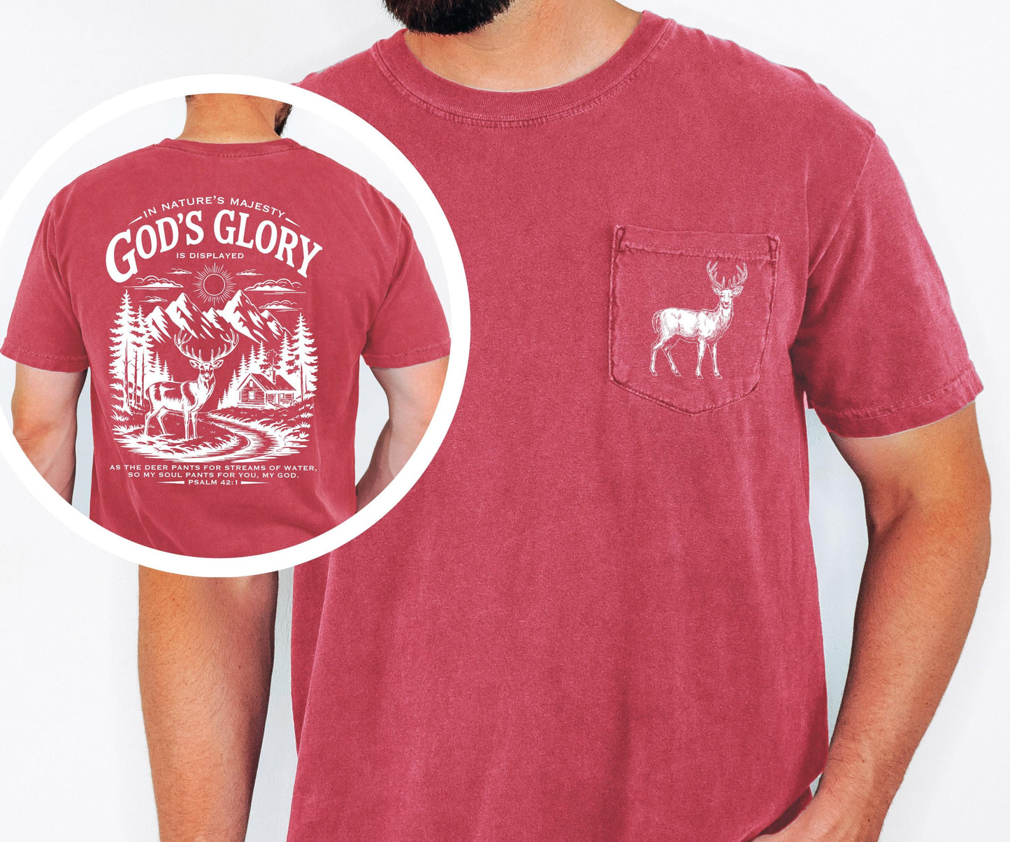 christian deer shirt comfort colors pocket tee god’s glory nature psalm 42 hunting shirt outdoor faith shirt cabin mountains scenic tee