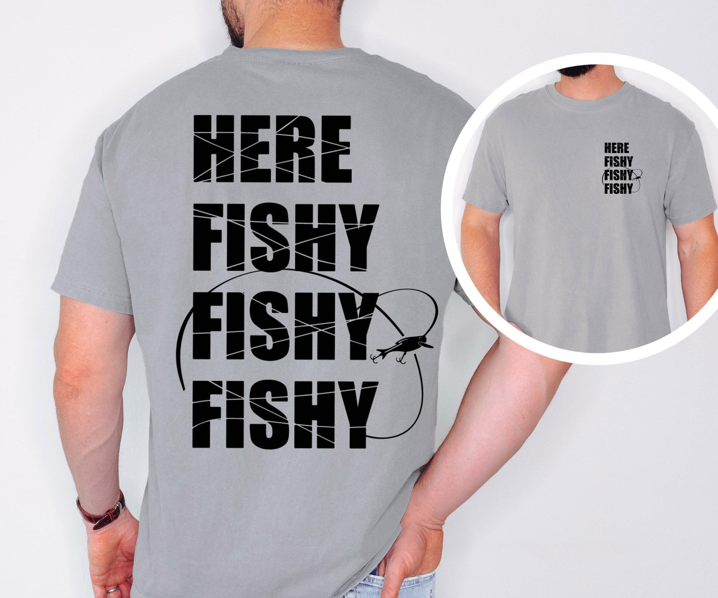 Funny Fishing T-Shirt: Here Fishy, Comfort Colors Lake Life Tee
