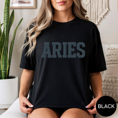 BLACK Aries Zodiac Puff Print Sweatshirt T-shirt Hoodie Birthday Astrology Top