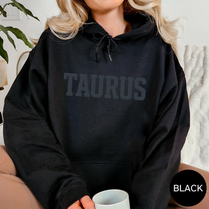 BLACK Zodiac Puff Print Hoodie Birthday Gift Astrology Top