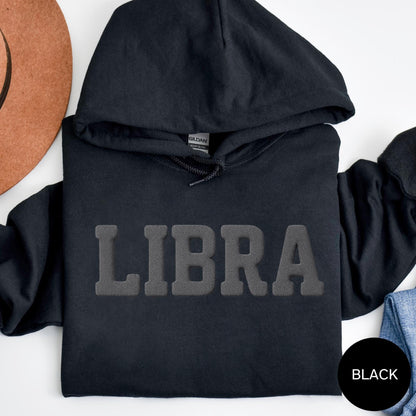 BLACK Zodiac Puff Print Hoodie Birthday Gift Astrology Top