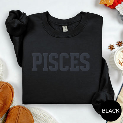 Black Zodiac Puff Print Sweatshirt Birthday Astrology Top