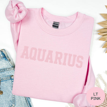 PINK Zodiac Puff Print Sweatshirt Birthday Gift Astrology Top