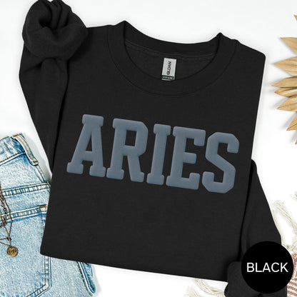 Black Zodiac Puff Print Sweatshirt Birthday Astrology Top