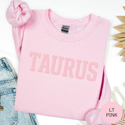 PINK Zodiac Puff Print Sweatshirt Birthday Gift Astrology Top