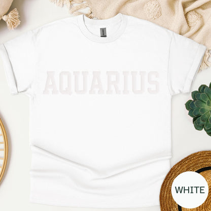 WHITE Aquarius Zodiac Puff Print Sweatshirt T-shirt Hoodie Birthday Astrology Top