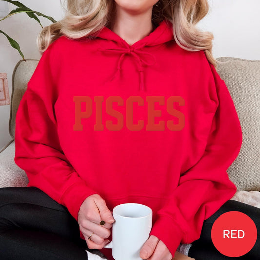 RED Zodiac Puff Print Hoodie Birthday Gift Astrology Top