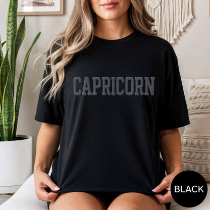 BLACK Capricorn Zodiac Puff Print Sweatshirt T-shirt Hoodie Birthday Astrology Top
