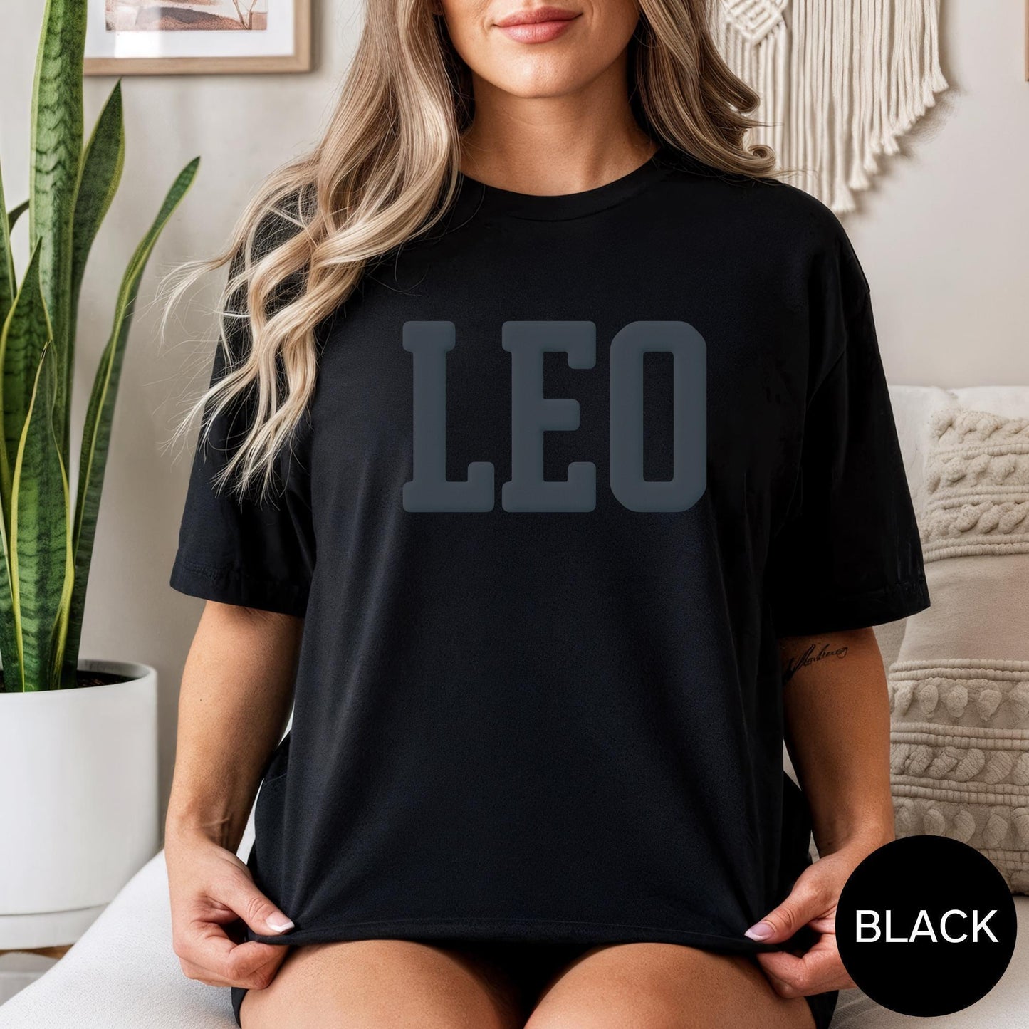 Black Zodiac Puff Print Birthday Horoscope T-Shirt,You Choose