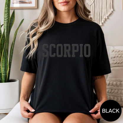 Black Zodiac Puff Print Birthday Horoscope T-Shirt,You Choose