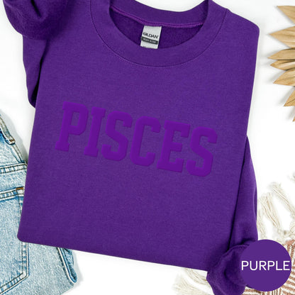 PURPLE Pisces Zodiac Puff Print Sweatshirt T-shirt Hoodie Birthday Astrology Top