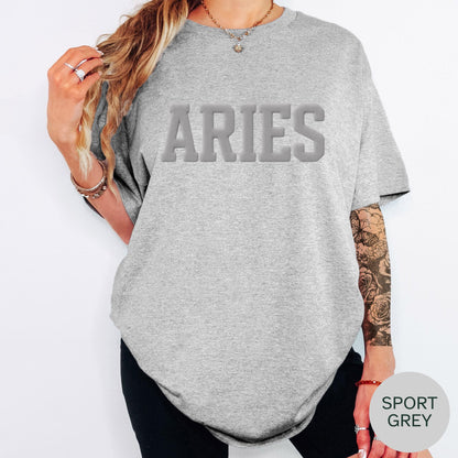 SPORT GREY Aries Zodiac Puff Print Sweatshirt T-shirt Hoodie Birthday Astrology Top