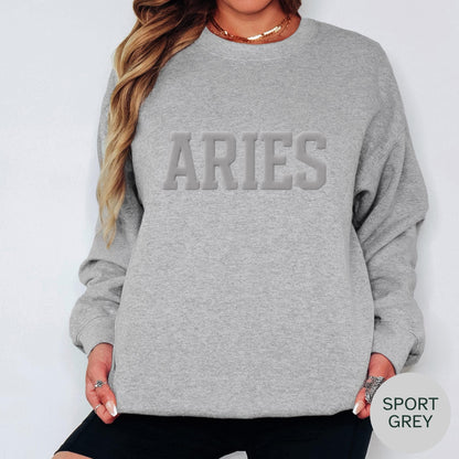 SPORT GREY Aries Zodiac Puff Print Sweatshirt T-shirt Hoodie Birthday Astrology Top