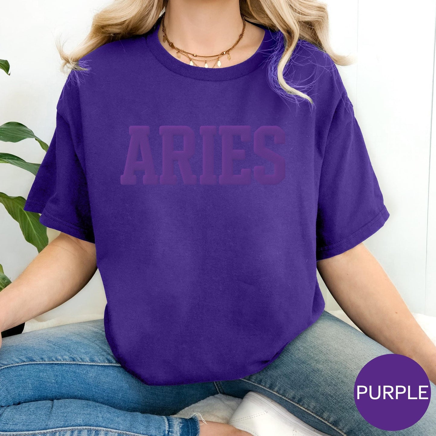 PURPLE Aries Zodiac Puff Print Sweatshirt T-shirt Hoodie Birthday Astrology Top