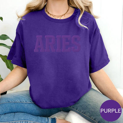 PURPLE Aries Zodiac Puff Print Sweatshirt T-shirt Hoodie Birthday Astrology Top