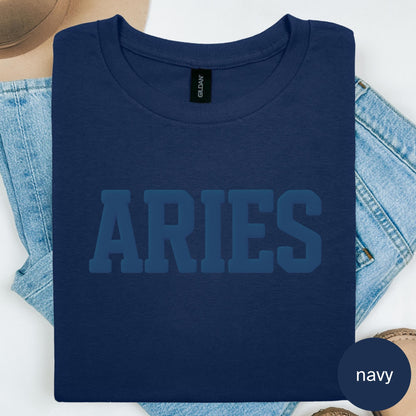 NAVY Aries Zodiac Puff Print Sweatshirt T-shirt Hoodie Birthday Astrology Top