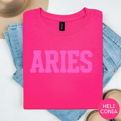 AIRES Zodiac Puff Print T-SHIRT Birthday Horoscope Gift