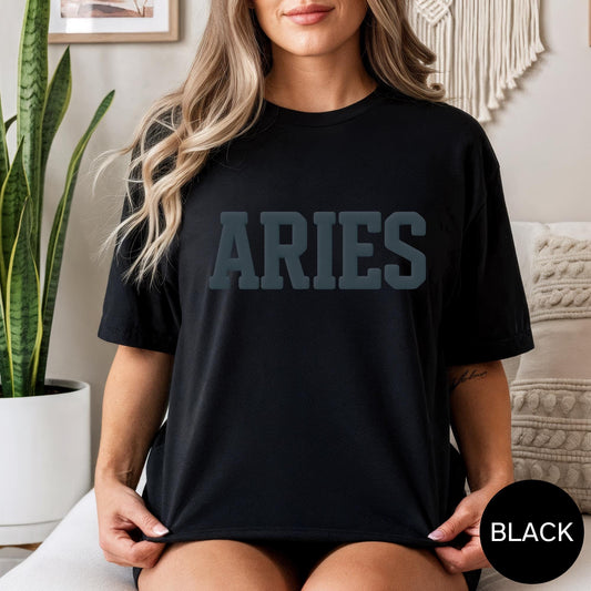 AIRES Zodiac Puff Print T-SHIRT Birthday Horoscope Gift