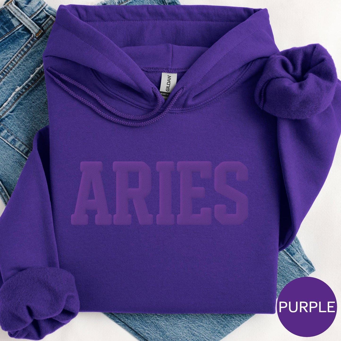 ARIES Zodiac Puff Print HOODIE Birthday Horoscope