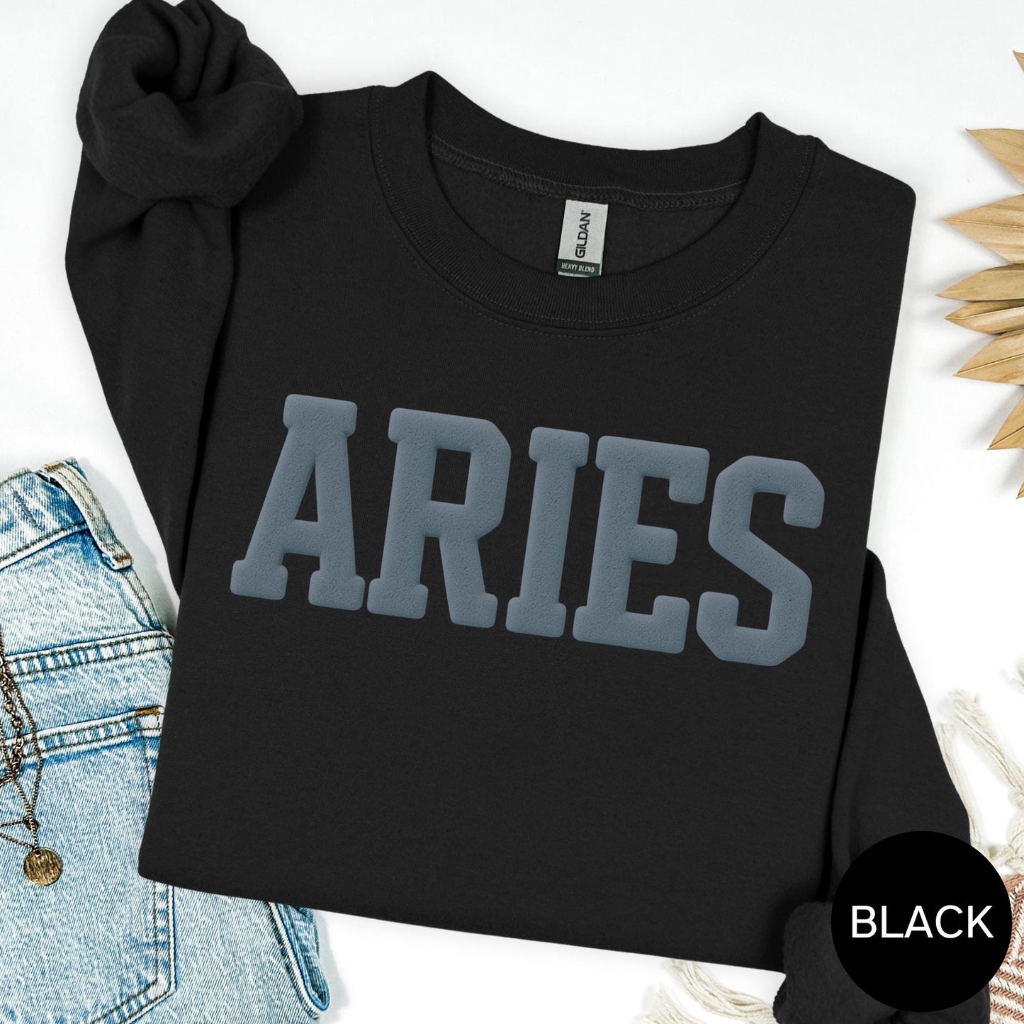 ARIES Zodiac Puff Print SWEATSHIRT Birthday Horoscope
