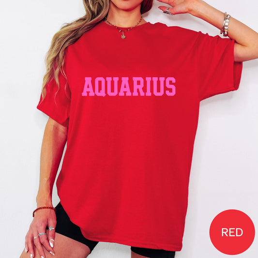 Aquarius Zodiac Puff Print Birthday Horoscope T-Shirt