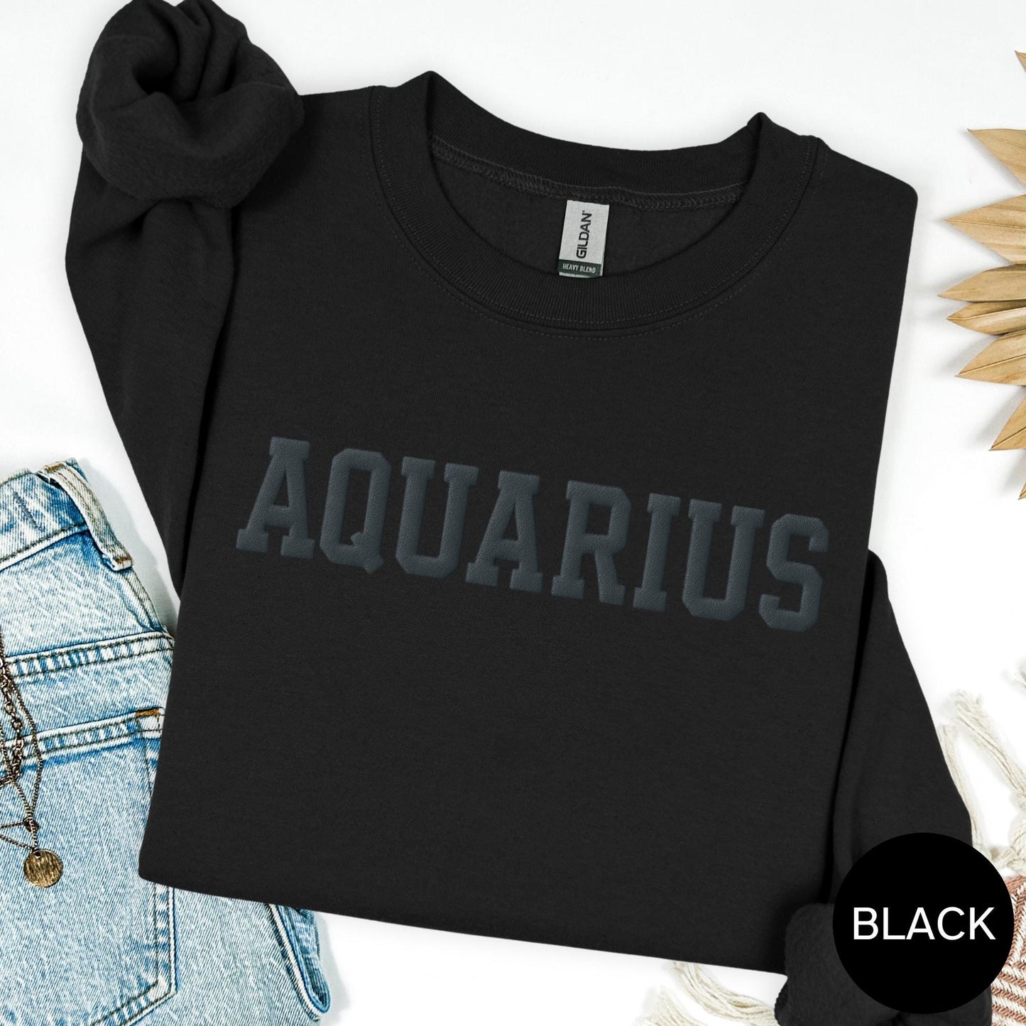 AQUARIUS Zodiac Puff Print SWEATSHIRT Birthday Horoscope
