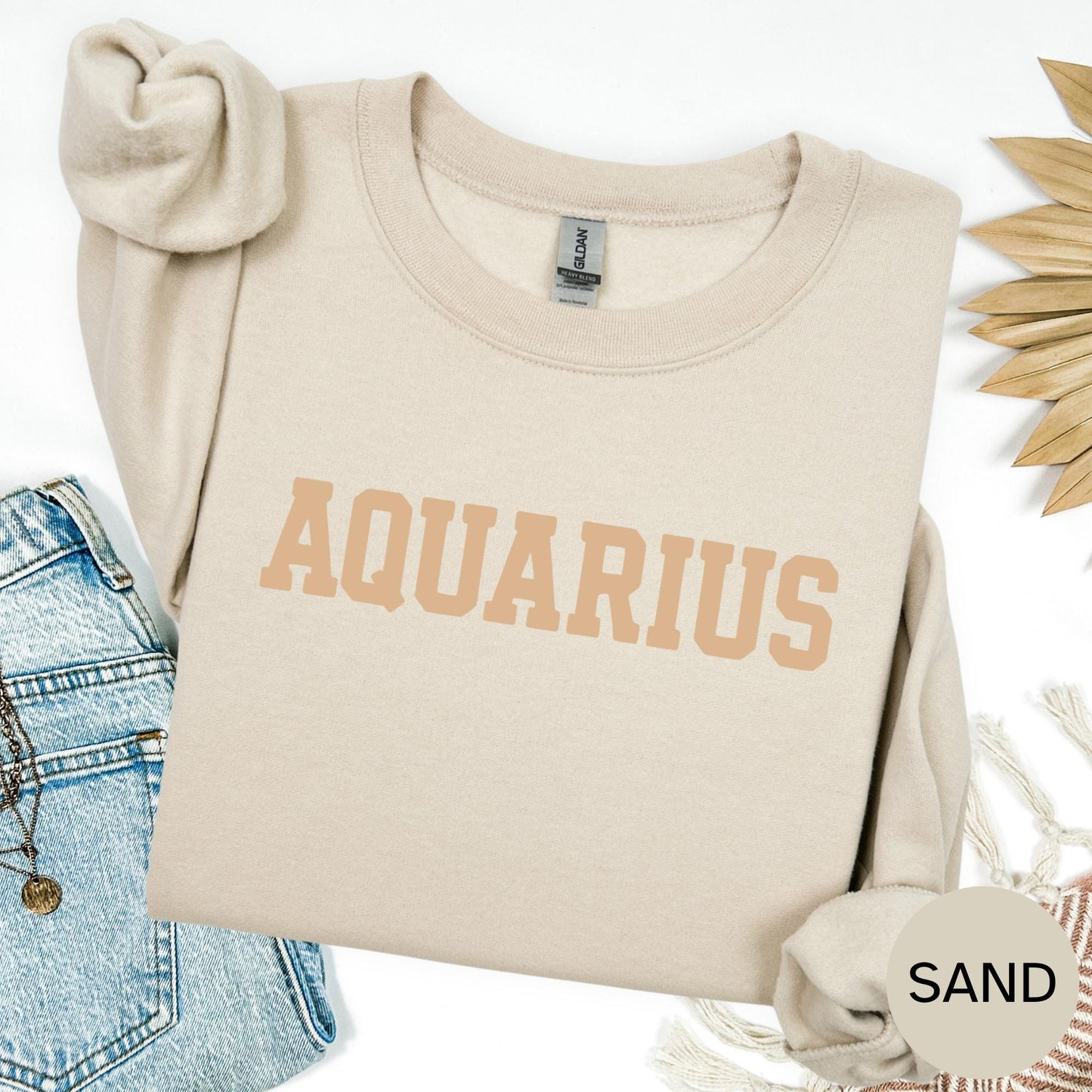 SAND Aquarius Zodiac Puff Print Sweatshirt T-shirt Hoodie Birthday Astrology Top