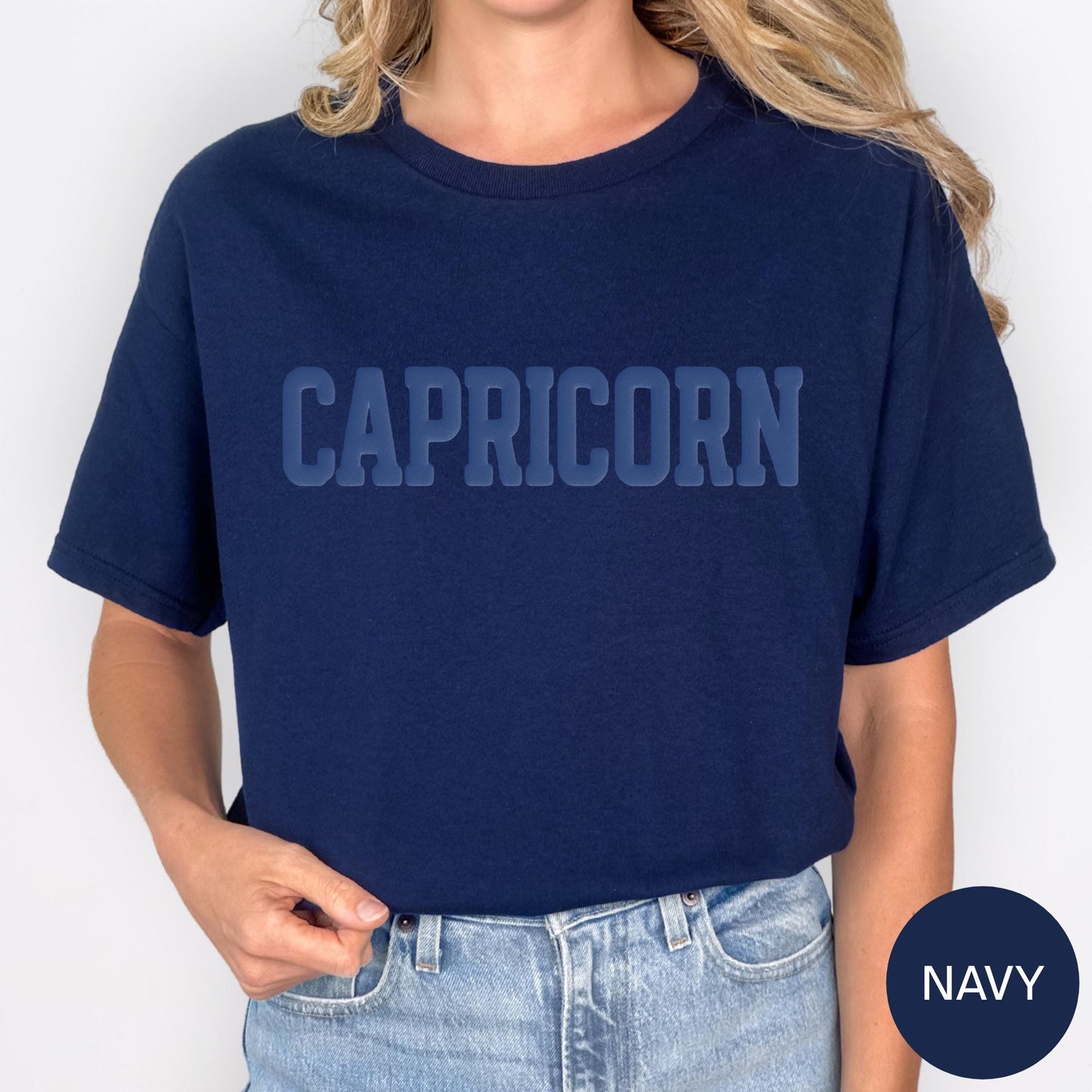 NAVY Capricorn Zodiac Puff Print Sweatshirt T-shirt Hoodie Birthday Astrology Top