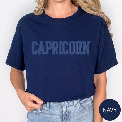 NAVY Capricorn Zodiac Puff Print Sweatshirt T-shirt Hoodie Birthday Astrology Top